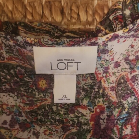 LOFT Paisley Button Down Shirt - Green and Purple - Picture 2 of 10